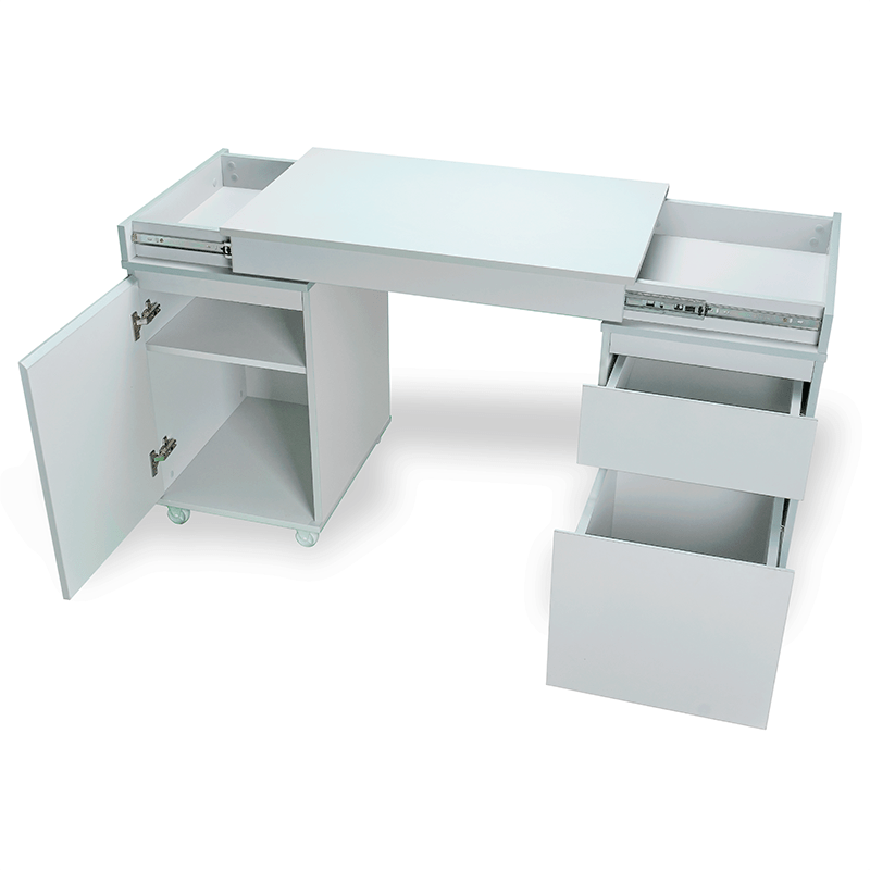 Mesa de escritorio en L work due con cajonera 3 cajones estructura blanca